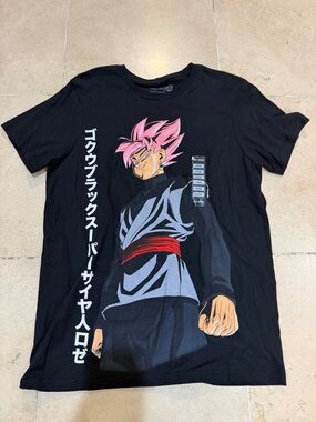 Black Graphic Anime Short-Sleeve Tee with Pink Accent